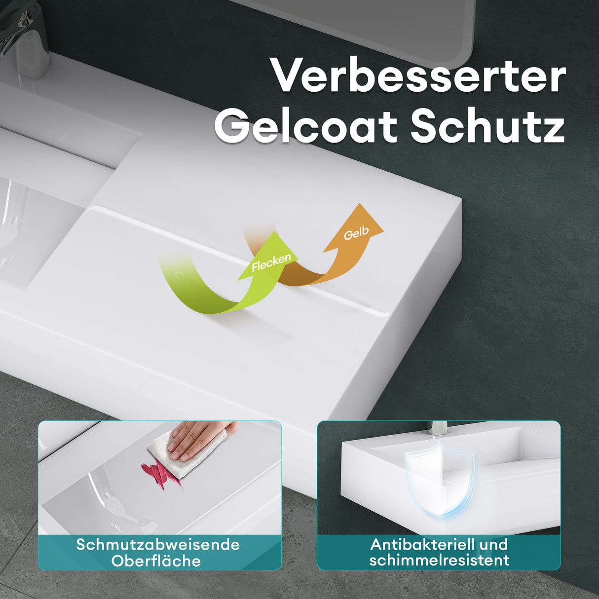 glasvilla lavabo lavabo suspendido lavabo sobre encimera mineral rectangular Col11