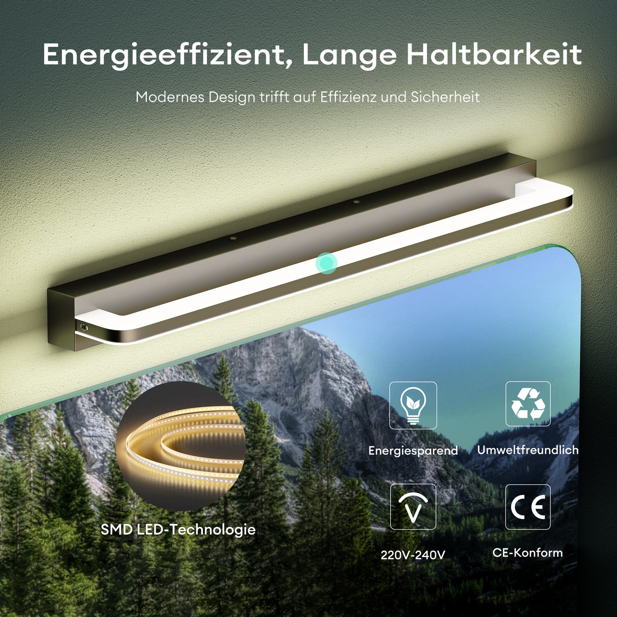 lampada da specchio a LED per bagno Glasvilla | Lampada da specchio, lampada da bagno 4000K | Applique a LED SparkLuxe 