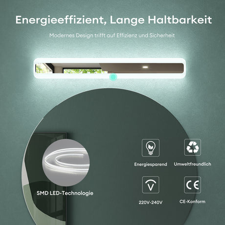 lampada da specchio a LED per bagno Glasvilla | Lampada da specchio, lampada da bagno 3000K-6000K | Lampada da trucco dimmerabile a 3 colori da 14 W LumaRay 
