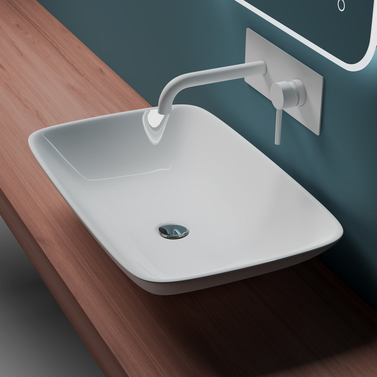 glasvilla Lavabo da Appoggio in Ceramica Lavandino Bagno Bianco con Nano Rivestimenti Brüssel159