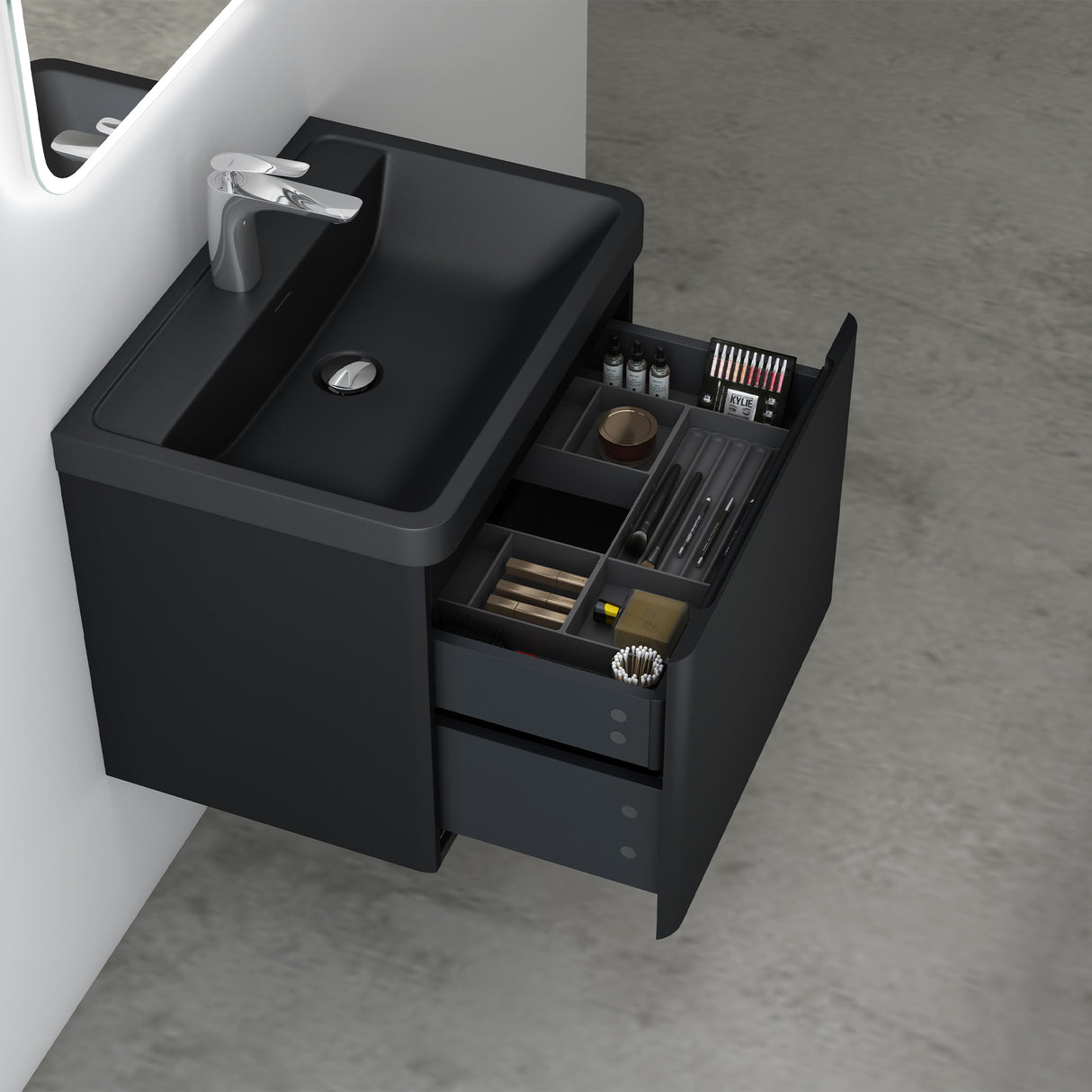 glasvilla Mobile Bagno Sospeso Mobile da Bagno con Cassetto a Chiusura Soft Close e Lavabo da Marmo fuso, Ancona