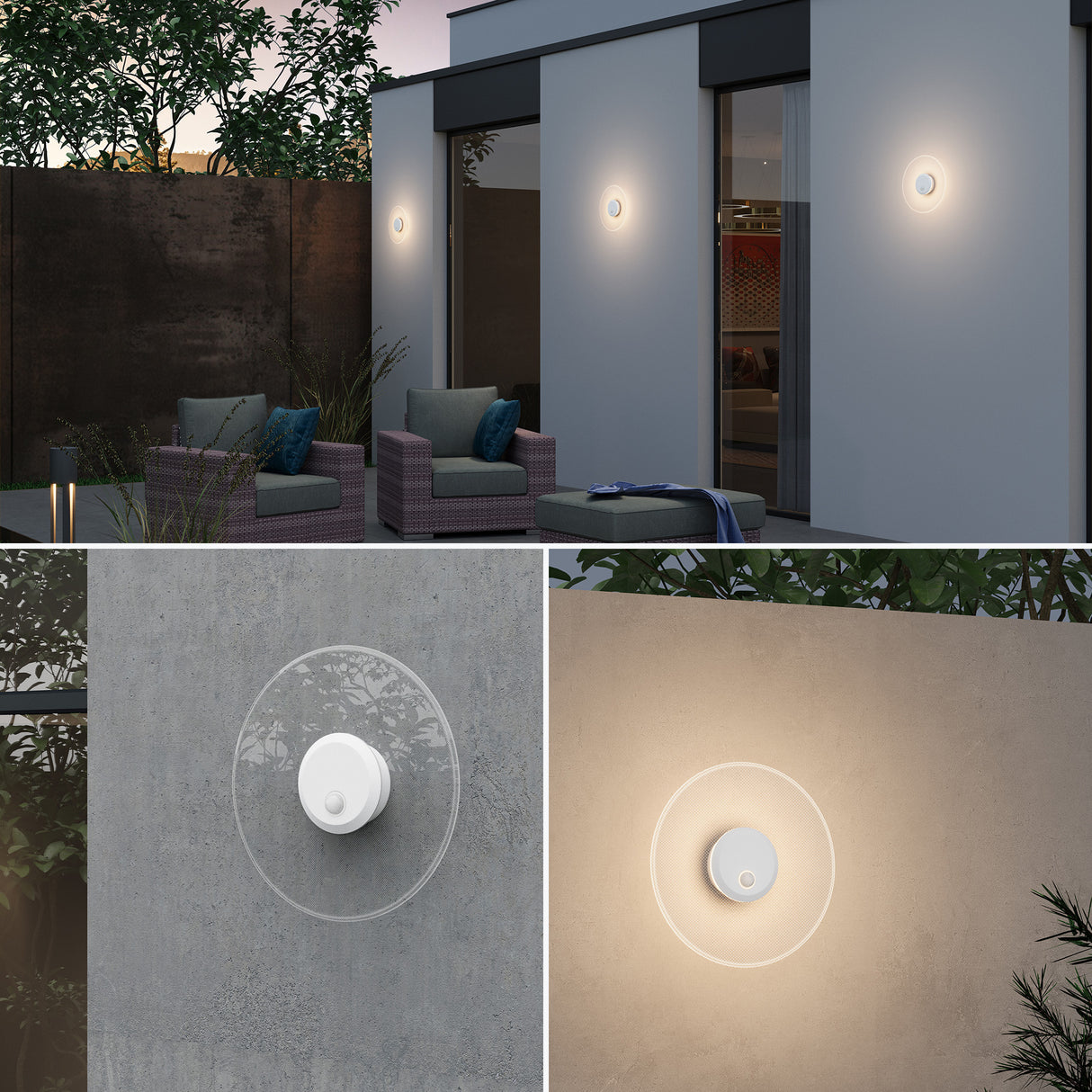 glasvilla lampada da parete per esterni 6W LED lampada da parete | Lampada da giardino per esterni, 3000K con sensore di movimento | Lampada da esterno ⌀300X65mm IP65 LunaLights 