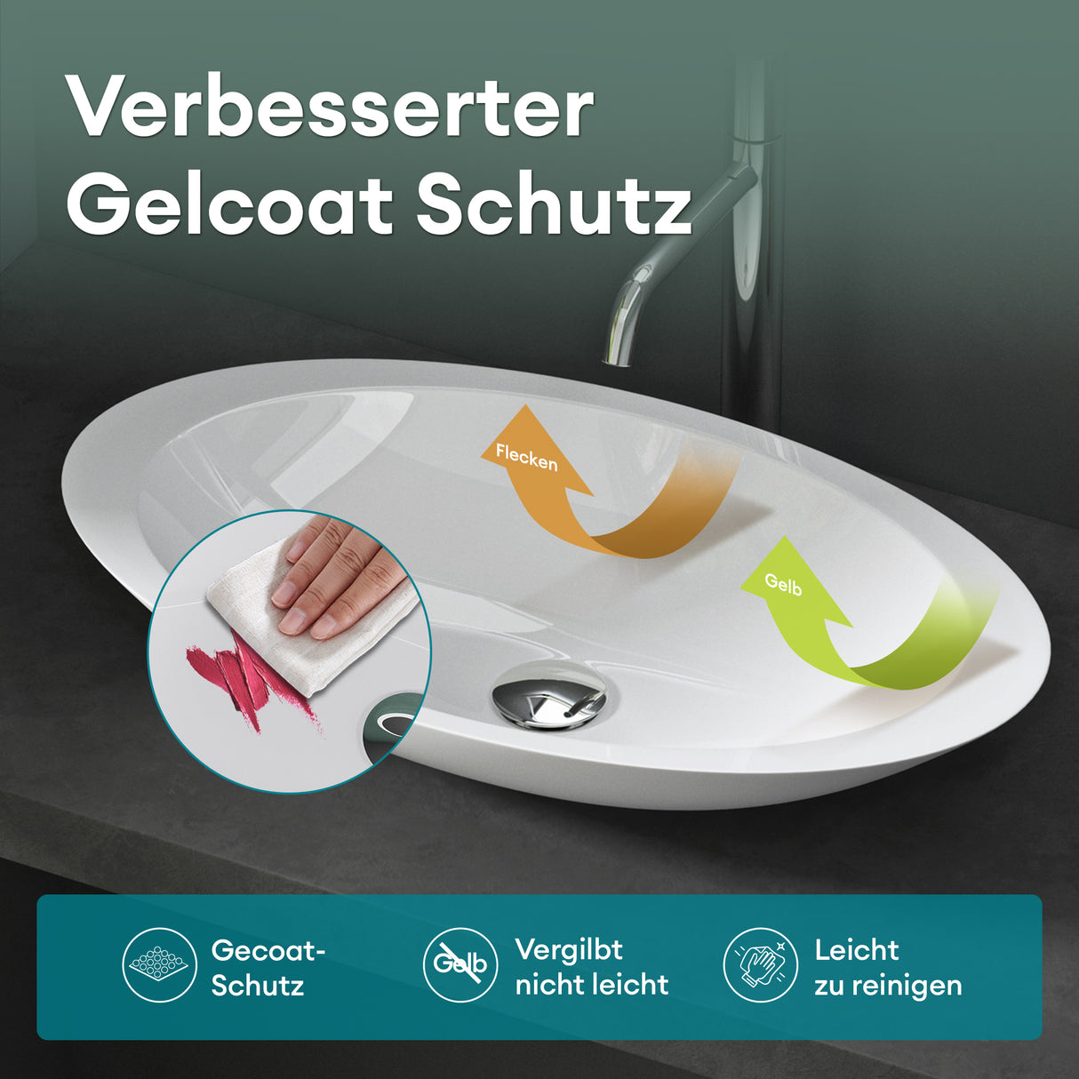 Vasque à poser Glasvilla, vasque, meuble-lavabo, vasque en fonte minérale Col802