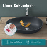 lavabo ovalado de encimera sin orificio para grifo y desagüe Col809