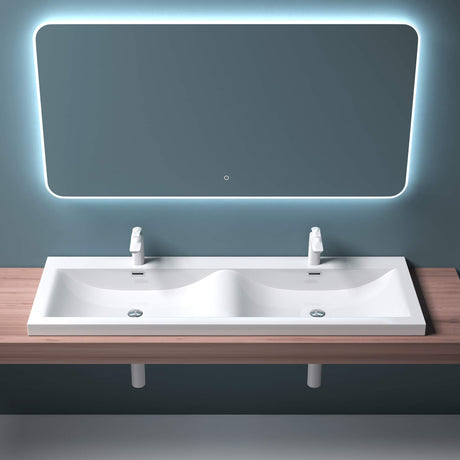 glasvilla Lavabo da Incasso Doppio Lavabo Sottopiano Lavandino Bagno da Marmo Fuso con 2 Fori per Rubinetto e Troppopieno Colossum03