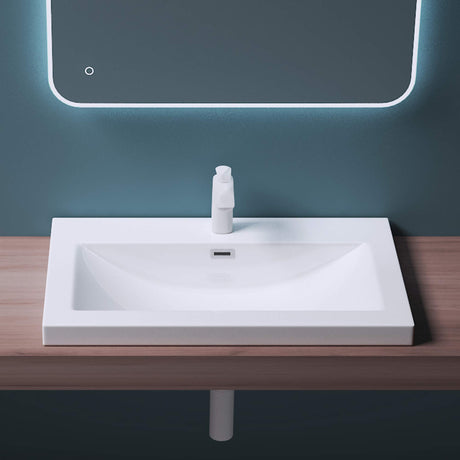 glasvilla Lavabo Incasso da Marmo fuso Lavabo Sottopiano Rettangolare Lavandino Bagno con 1 Foro per Rubinetto e Troppopieno Col01