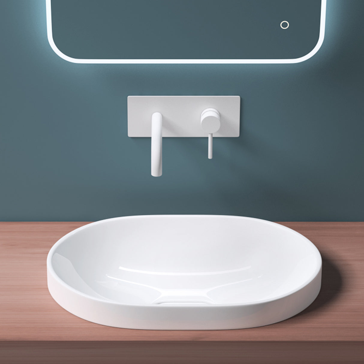 glasvilla Lavabo da Incasso in Ceramica Lavabo Sottopiano Ovale con Nano Rivestimenti Bianco Brüssel5006A