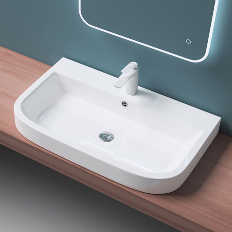 glasvilla Lavabo da appoggio 81X49X18cm Lavandino Bagno in Ceramica Nano Rivestimenti inclusi Bianco Brüssel5021