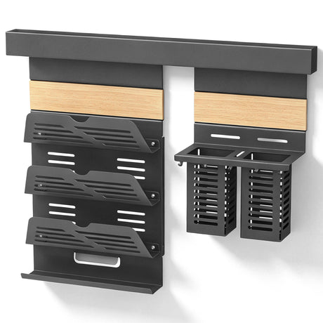 glasvilla Porta Spezie con Supporto per Cellulare o Porta Rotolo, Porta Coperchi a 3 Livelli e Porta Mestoli con 5 Ganci da Cucina, da Appendere con Guide, Reglo-09-12