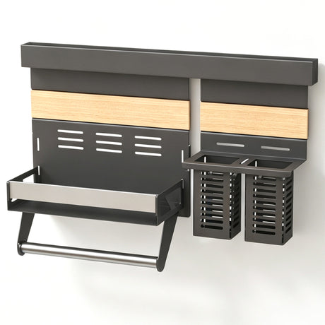 glasvilla Porta Spezie con Supporto per Cellulare o Porta Rotolo, Porta Coperchi a 3 Livelli e Porta Mestoli con 5 Ganci da Cucina, da Appendere con Guide, Reglo-09-12