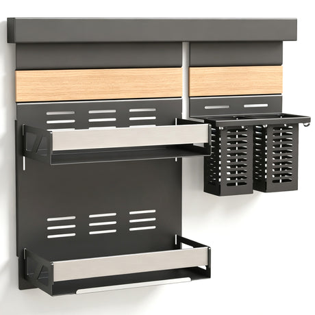 glasvilla Porta Spezie con Supporto per Cellulare o Porta Rotolo, Porta Coperchi a 3 Livelli e Porta Mestoli con 5 Ganci da Cucina, da Appendere con Guide, Reglo-09-12