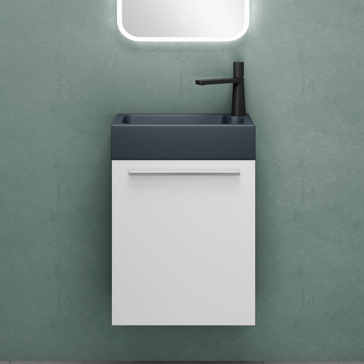 glasvilla Mobile Bagno Sospeso Include Lavabo da Minerale fuso Antracite opaco e Specchio LED Mobile da Bagno 46x26x63cm Pisa