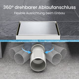 glasvilla Bodenablauf Duschablauf Edelstahl, Duschrinne quadratisch 15x15cm Duschabfluss befliesbar mit Geruchsverschluss, Haarsieb, 360°-Drehadapter, Chrom gebürstet, für Bad Dusche Balkon, KYE113-150