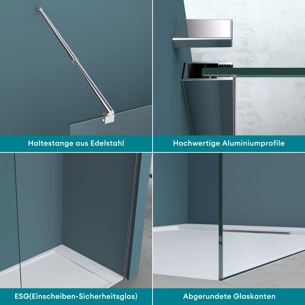 glasvilla Box Doccia Walk-In in Vetro di Sicurezza ESG con Rivestimento Nano Parete Doccia in Vetro 8mm Braccio di Sostegno BRAM1 & BRAM3 Bremen1K