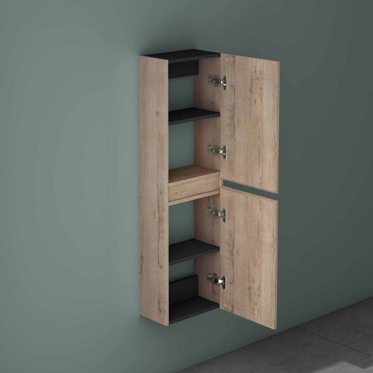 Glasvilla Verona – Armario auxiliar de baño suspendido con 2 puertas y 4 compartimentos (35×20×120 cm)