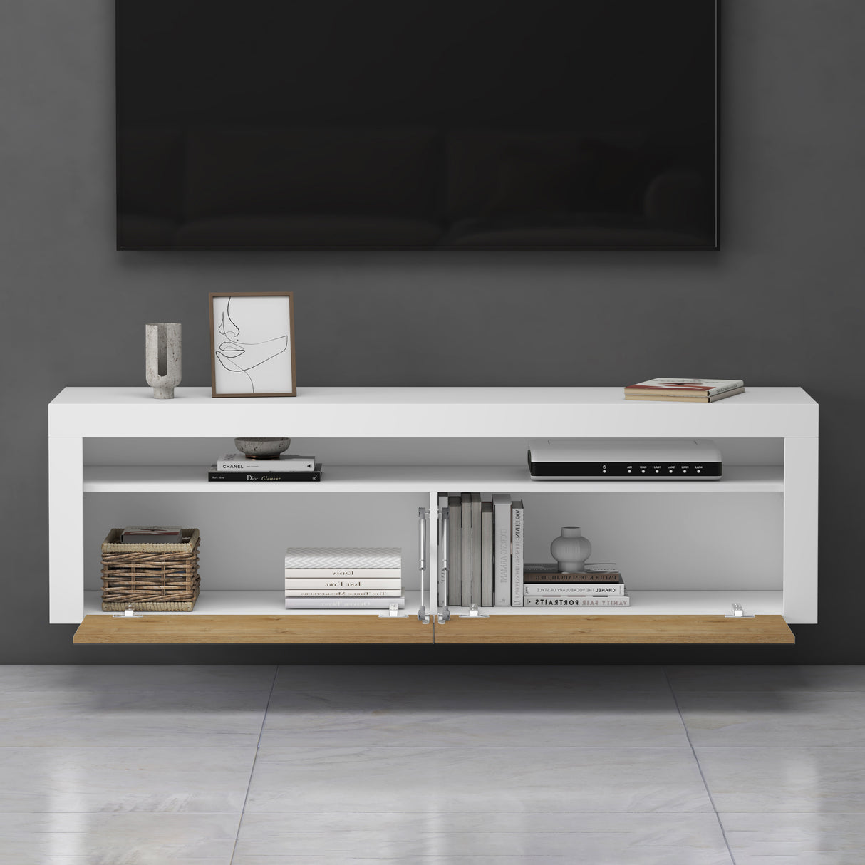 glasvilla Mobile TV per Televisore 160x40x46cm Armadietto per TV con 2 Ante Armadietto Basso Soft-close per Soggiorno, Sala da Pranzo, Camera da Letto Fernsehschrank01