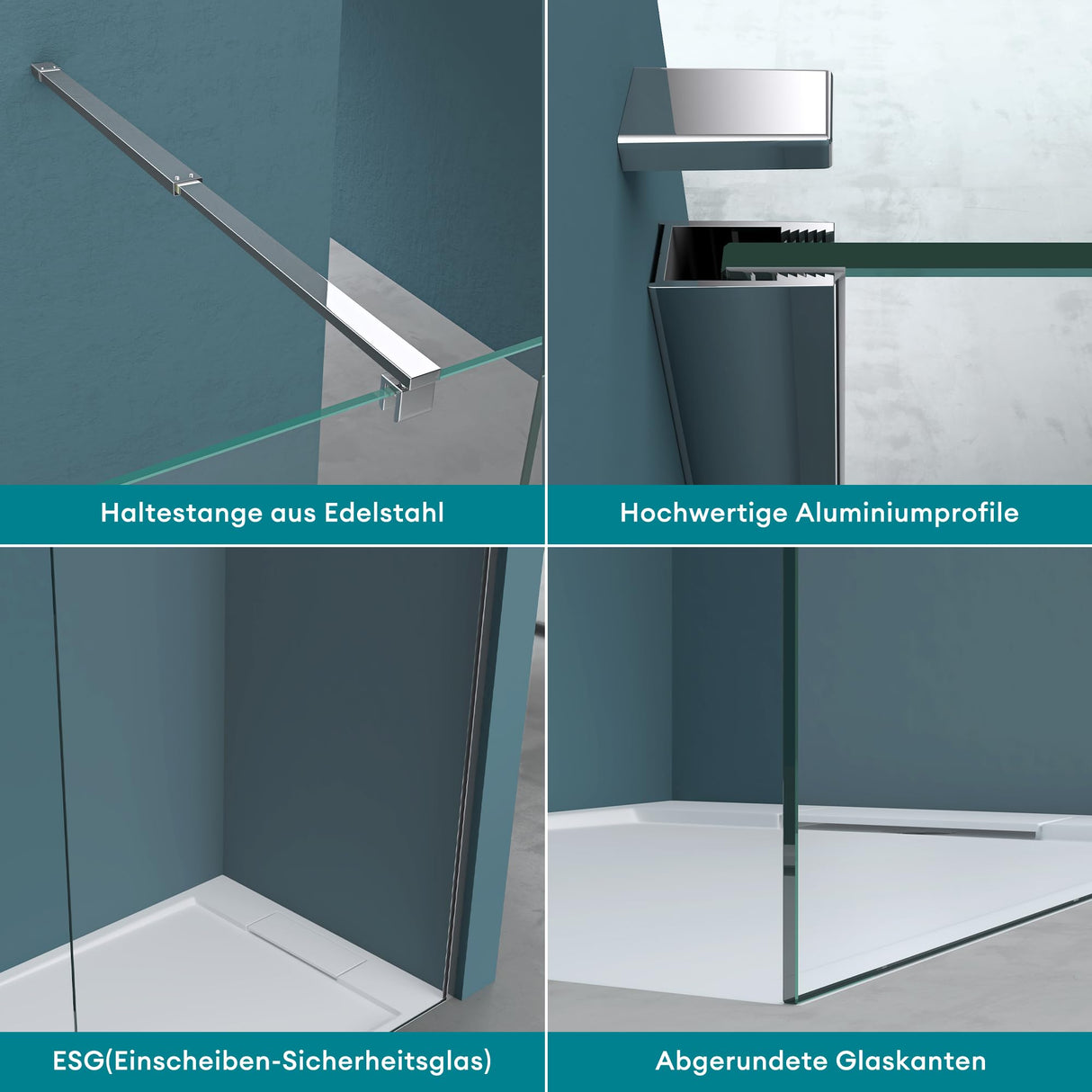 glasvilla Box Doccia Walk-In in Vetro di Sicurezza ESG con Rivestimento Nano Parete Doccia in Vetro 8mm Braccio di Sostegno BRAM1 & BRAM3 Bremen1K