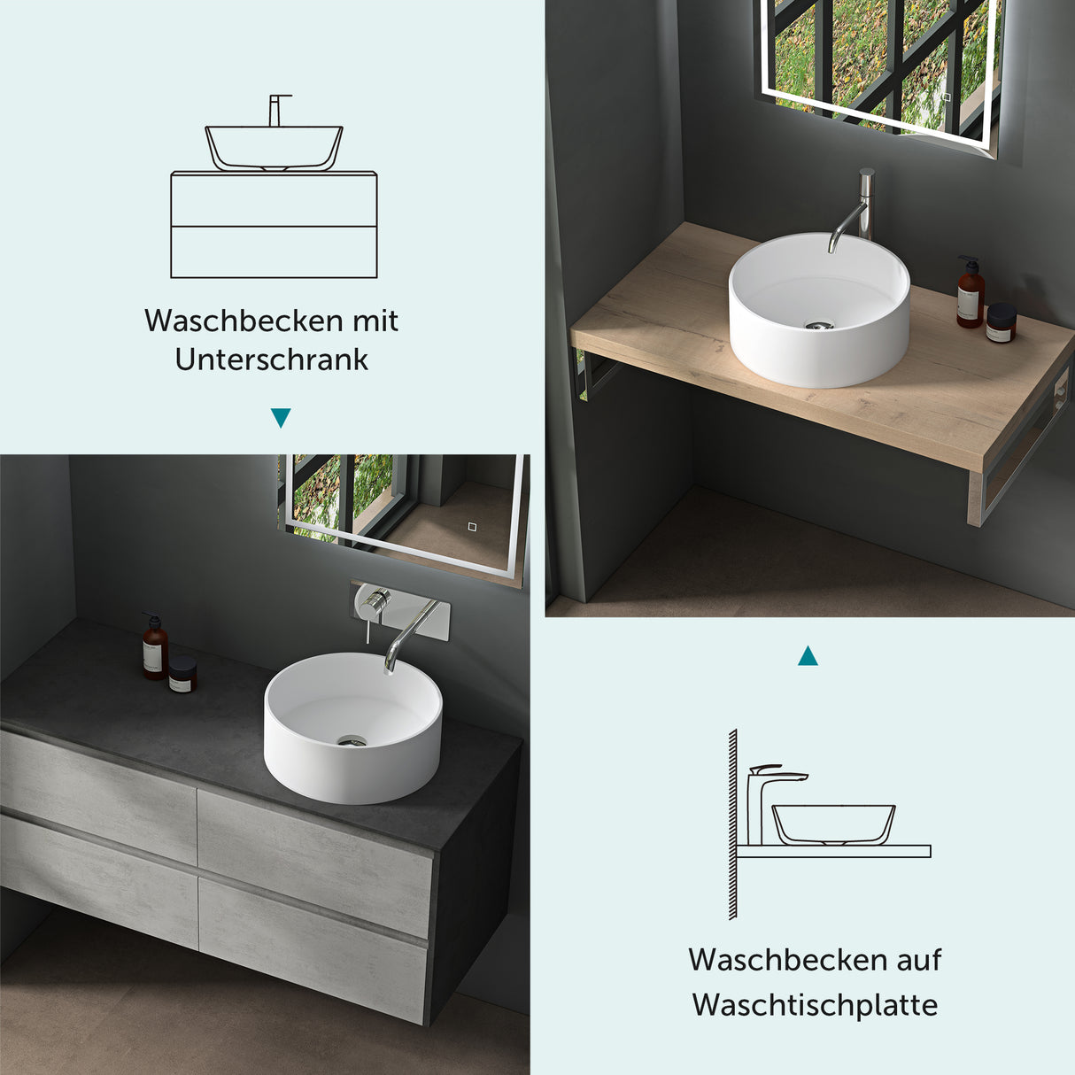 Vasque ronde Glasvilla 40x40x15cm Col804 à poser, sans trou de robinetterie ni trop-plein