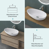 lavabo ovalado de encimera sin orificio para grifo y desagüe Col809