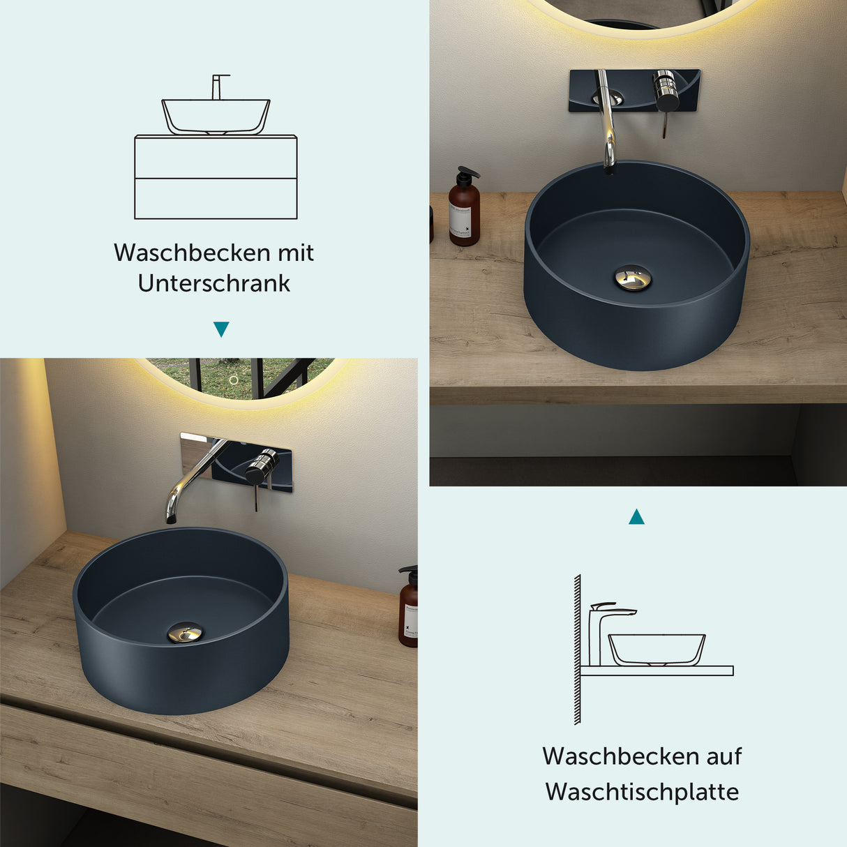 Vasque ronde Glasvilla 40x40x15cm Col804 à poser, sans trou de robinetterie ni trop-plein