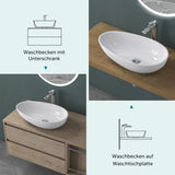 lavabo ovalado de encimera sin orificio para grifo y desagüe Col809