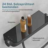 sistema de ducha glasvilla con termostato, conjunto completo de grifería de ducha con bloqueo de seguridad, ducha regulable en altura con 3 tipos de chorro y salida inferior de latón sistema de ducha9