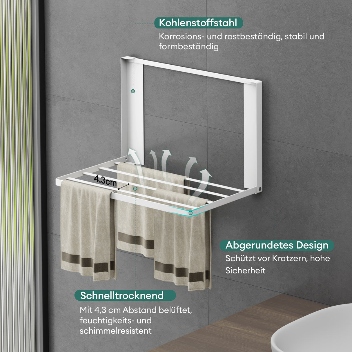 glasvolla Mensola Pieghevole per Lavatrice 41x25cm, Mensola Magnetica Lavatrice in Acciaio al Carbonio, Mensola da Parete Multifunzionale per Bagno e Cucina Folda-01