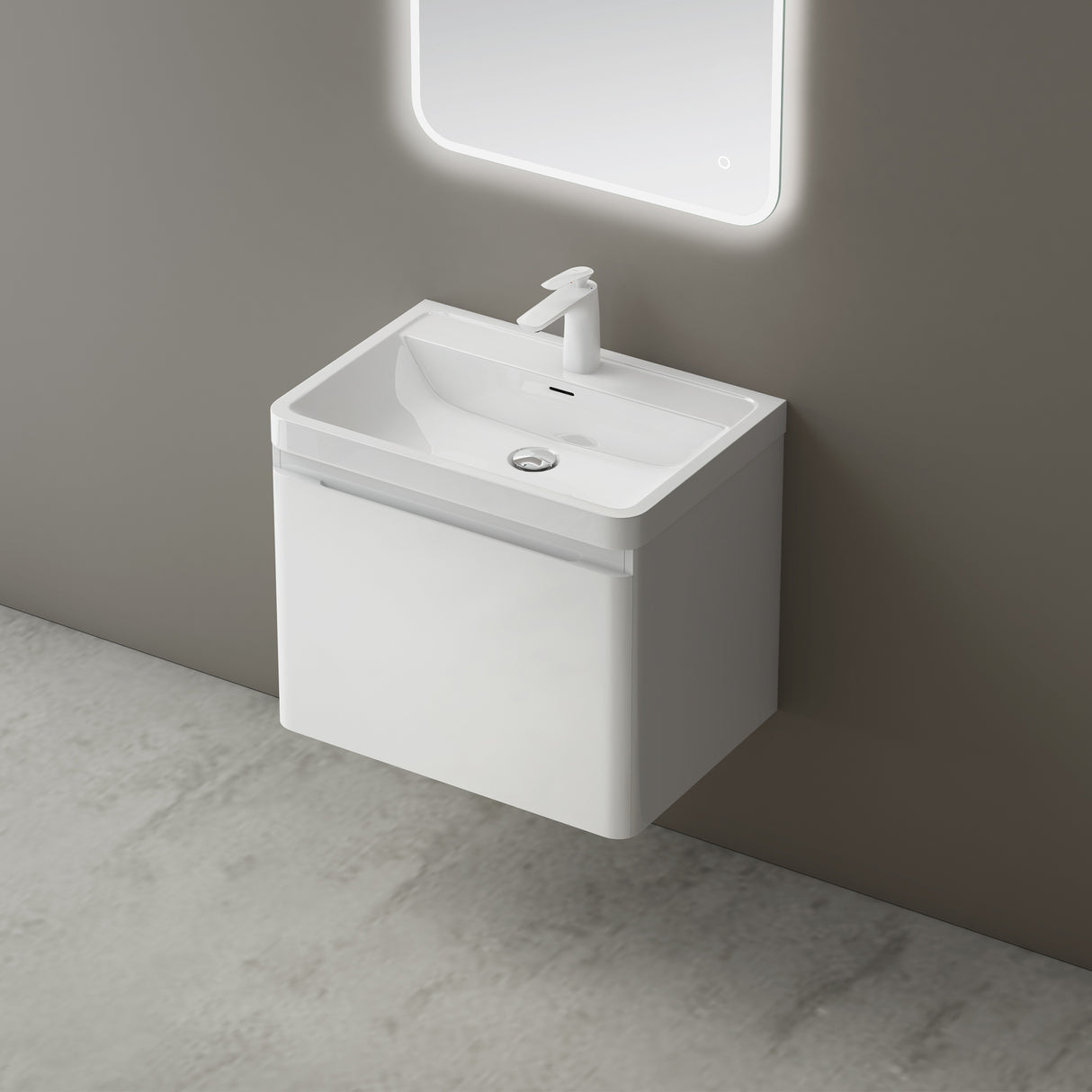 glasvilla Mobile Bagno Sospeso Mobile da Bagno con Cassetto a Chiusura Soft Close e Lavabo da Marmo fuso, Ancona