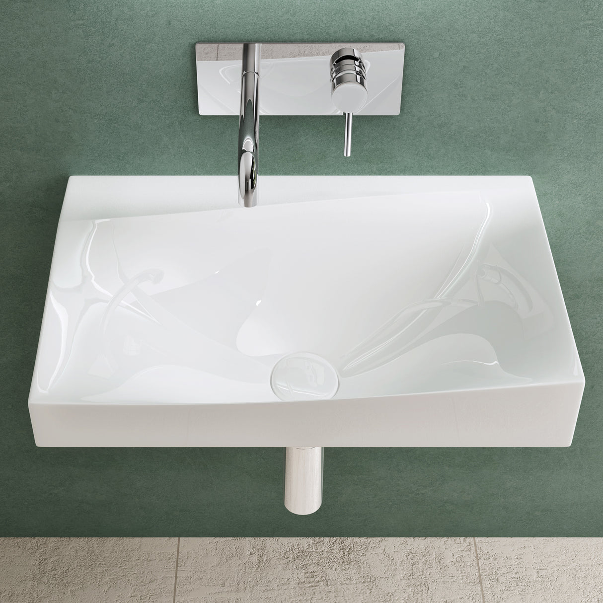 glasvilla Lavabo da Appoggio 60x38x20cm Lavabo Bagno Sospeso Lavandino Bagno Bianco da Minerale fuso con Coperchio di Scarico Col6035