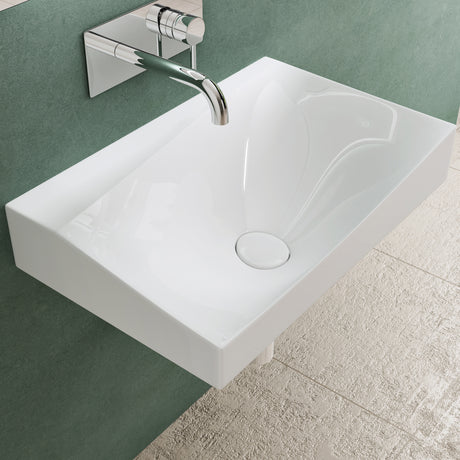 glasvilla Lavabo da Appoggio 60x38x20cm Lavabo Bagno Sospeso Lavandino Bagno Bianco da Minerale fuso con Coperchio di Scarico Col6035