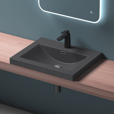 glasvilla Lavabo Incasso da Marmo fuso Lavabo Sottopiano Rettangolare Lavandino Bagno con 1 Foro per Rubinetto e Troppopieno Col01