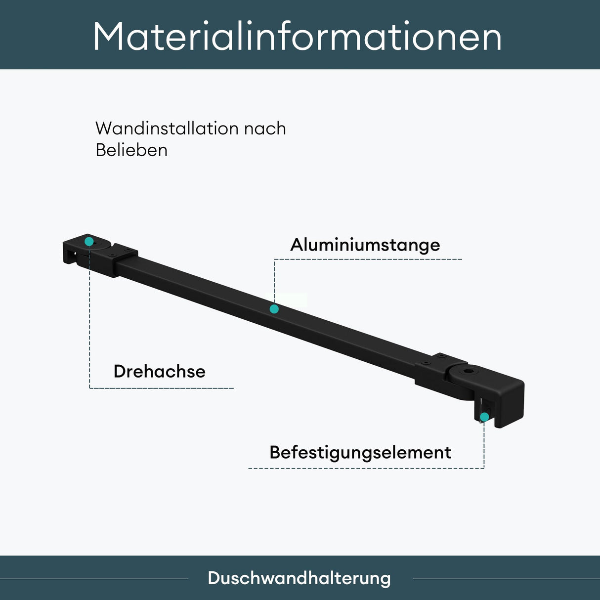 Maniglione di sostegno Glasvilla per doccia, parete divisoria per doccia, parete in vetro per doccia | Stabilizzatore per doccia walk-in | Rotazione a 180° per spessori del vetro da 6 a 10 mm