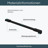 Maniglione di sostegno Glasvilla per doccia, parete divisoria per doccia, parete in vetro per doccia | Stabilizzatore per doccia walk-in | Rotazione a 180° per spessori del vetro da 6 a 10 mm