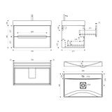 glasvilla Mobile Bagno Sospeso con Cassetti di Soft-close Mobiletto da Bagno con Lavabo da Marmo fuso Yoga