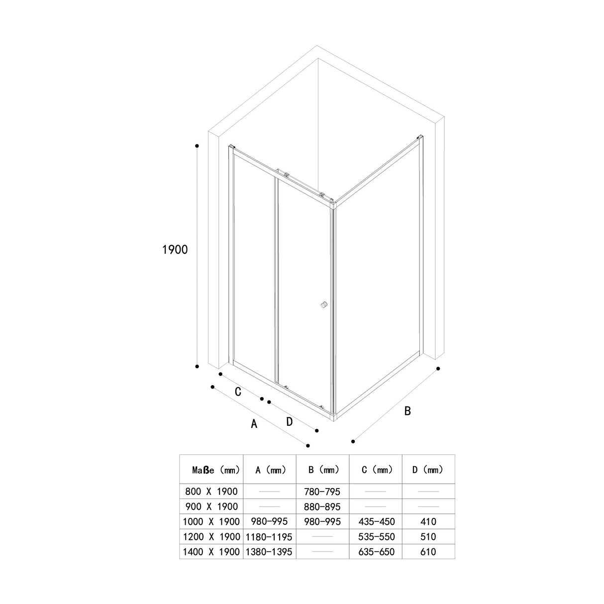 glasvilla Box Doccia in Vetro Box Cabina Doccia Angolare con Porta Scorrevole e Nano Rivestimenti 190cm Ravenna16L-K