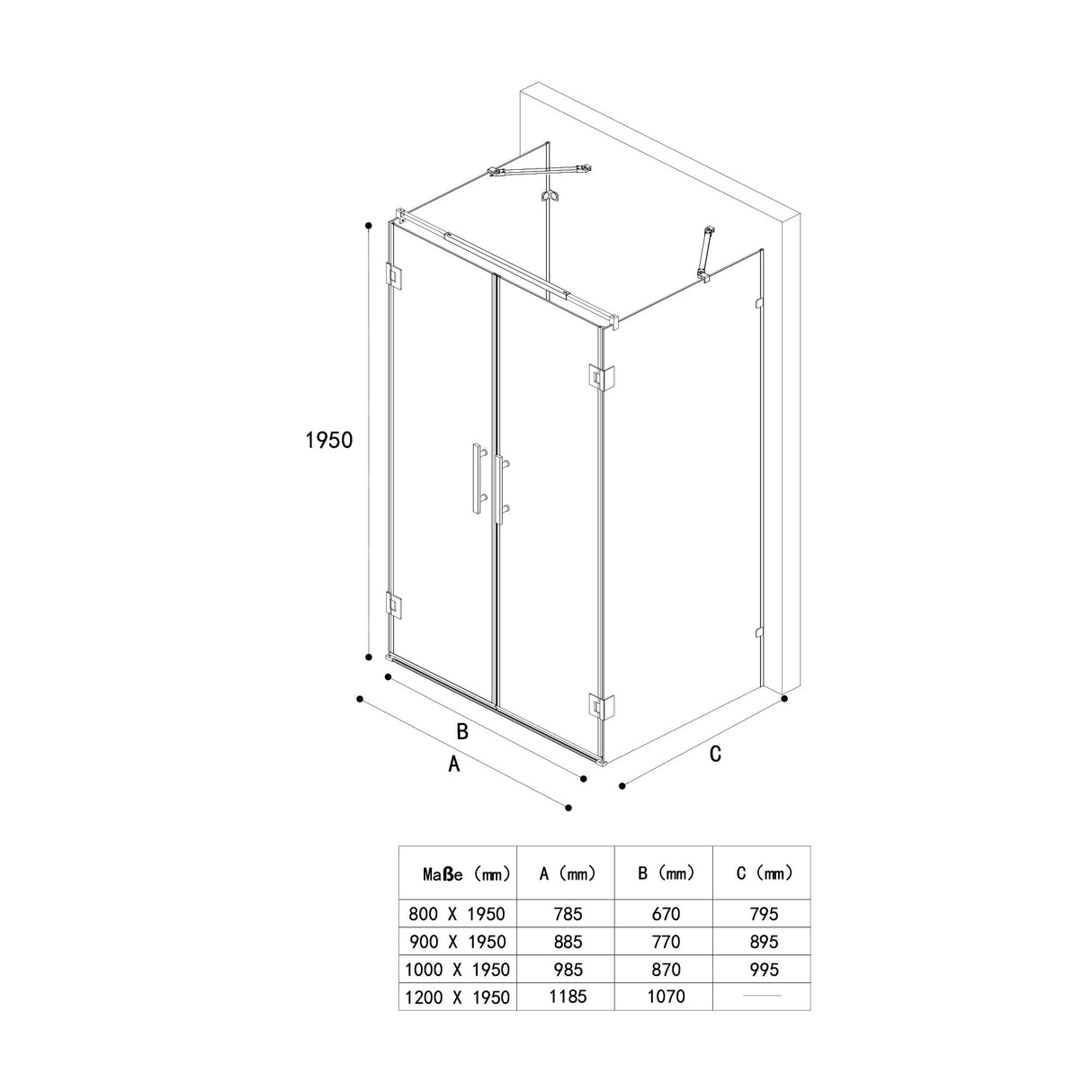 glasvilla Box Doccia a U, Cabina Bagno in Vetro Trasparente 8mm con Porta Girevole Box Cabina Doccia Angolare Ravenna40UK