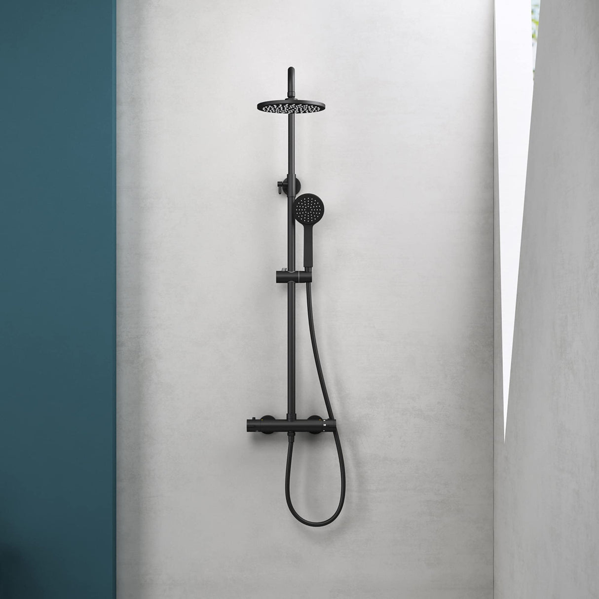 glasvilla Soffione Doccia a Pioggia (Ø20cm) con Telefoni Doccia e Miscelatore Monocomando, Set Soffione Doccia Manopola Doccia a Risparmio Idrico, Nero Opaco
