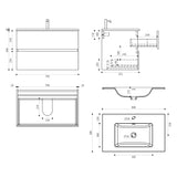 glasvilla Ensemble de Meubles de Salle De Bain Vasque avec Meuble Sous Vasque Lavabo en Solid Surface Meuble Sous Lavabo 2 Tiroirs Soft Close Aqualis