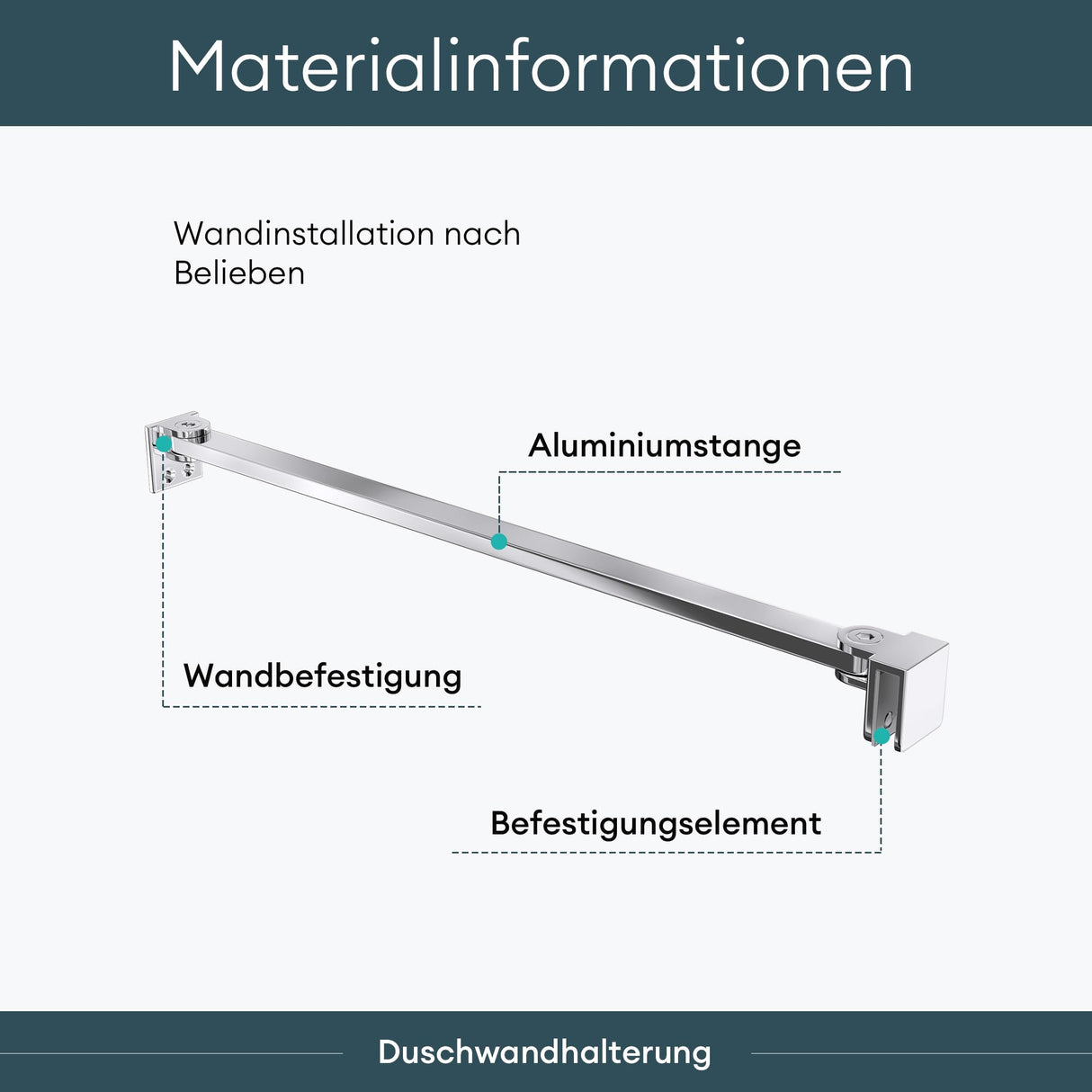 Maniglione di sostegno Glasvilla per doccia, parete divisoria per doccia, parete in vetro per doccia | Stabilizzatore per doccia walk-in | Rotazione a 180° per spessori del vetro da 6 a 10 mm
