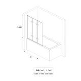 Parete doccia Glasvilla per vasca da bagno, parete vasca pieghevole 180° in vetro di sicurezza con divisorio vasca NANO 120x140cm, supporto vasca Cortona1408