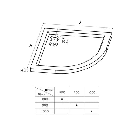Glasvilla Design – Plato de ducha acrílico cuarto de círculo Faro3, altura 4 cm
