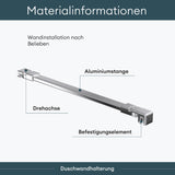 Maniglione di sostegno Glasvilla per doccia, parete divisoria per doccia, parete in vetro per doccia | Stabilizzatore per doccia walk-in | Rotazione a 180° per spessori del vetro da 6 a 10 mm