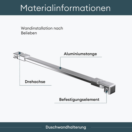 Maniglione di sostegno Glasvilla per doccia, parete divisoria per doccia, parete in vetro per doccia | Stabilizzatore per doccia walk-in | Rotazione a 180° per spessori del vetro da 6 a 10 mm