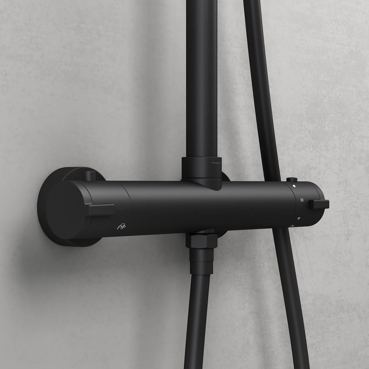 glasvilla Soffione Doccia a Pioggia (Ø20cm) con Telefoni Doccia e Miscelatore Monocomando, Set Soffione Doccia Manopola Doccia a Risparmio Idrico, Nero Opaco
