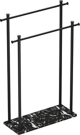 glasvilla Handtuchständer freistehend mit 2 Stangen, Handtuchhalter stehend Handtuchhalter ohne Bohren 55 × 20 × 82,5 , Edelstahl, Mineralstein-Sockel mit Ablage, Tavrin-09
