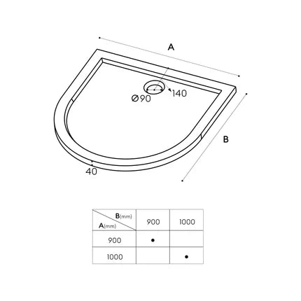 Glasvilla Design, Plato de ducha acrílico semicircular Faro4, altura 4 cm