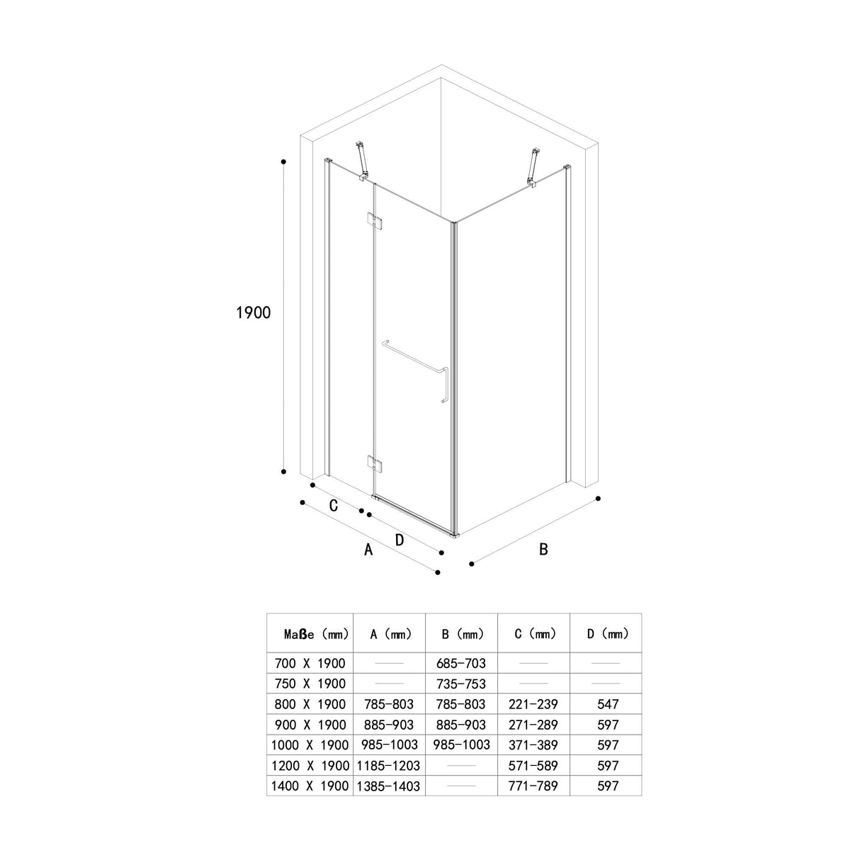 glasvilla Box Doccia in Vetro 6mm Box Cabina Doccia Angolare in Vetro di Sicurezza ESG Temperato con Porta Girevole Box Doccia con Rivestimento Nano R04k