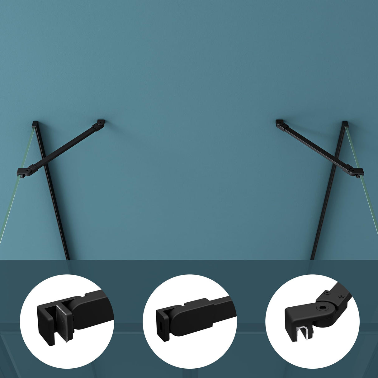 Maniglione di sostegno Glasvilla per doccia, parete divisoria per doccia, parete in vetro per doccia | Stabilizzatore per doccia walk-in | Rotazione a 180° per spessori del vetro da 6 a 10 mm