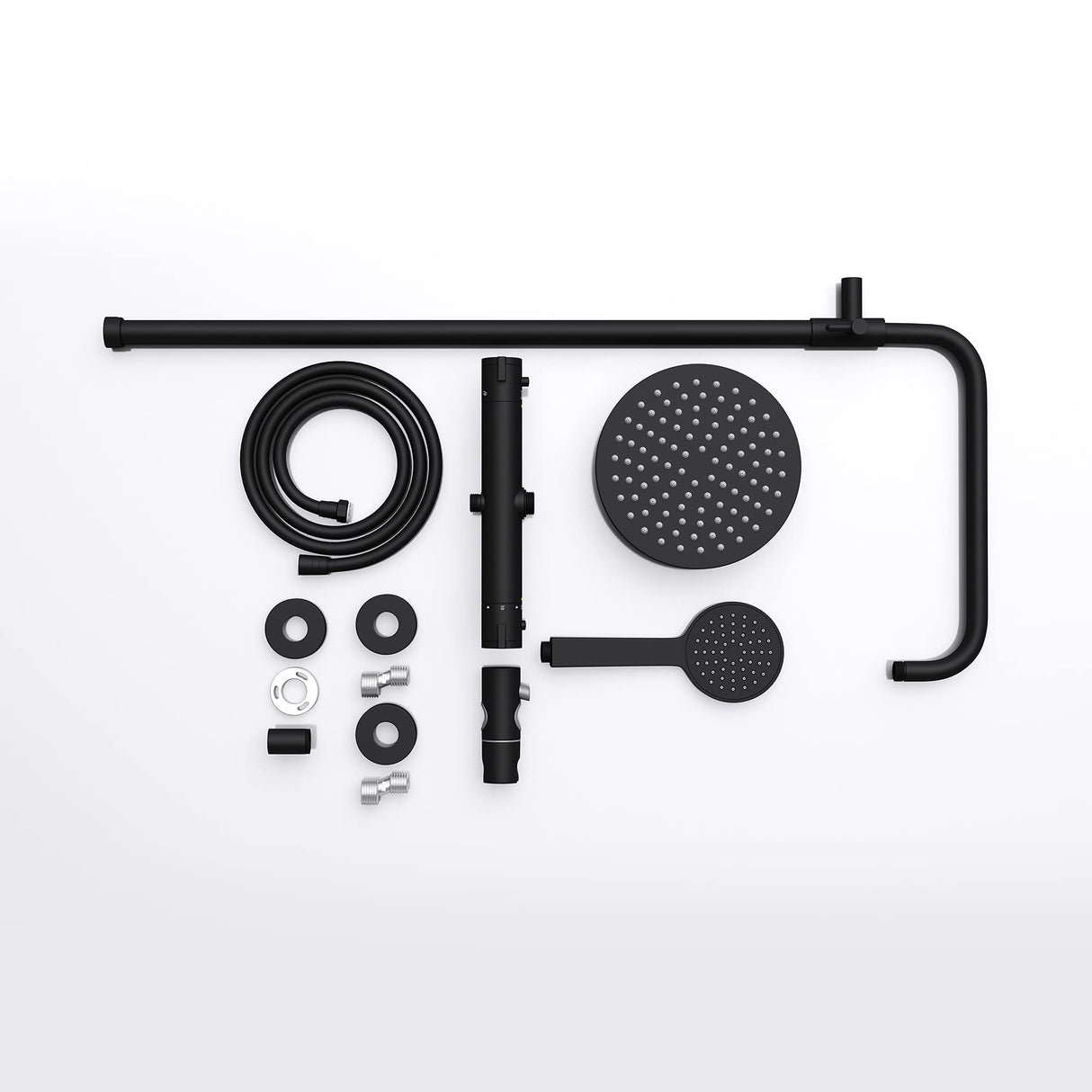glasvilla Soffione Doccia a Pioggia (Ø20cm) con Telefoni Doccia e Miscelatore Monocomando, Set Soffione Doccia Manopola Doccia a Risparmio Idrico, Nero Opaco