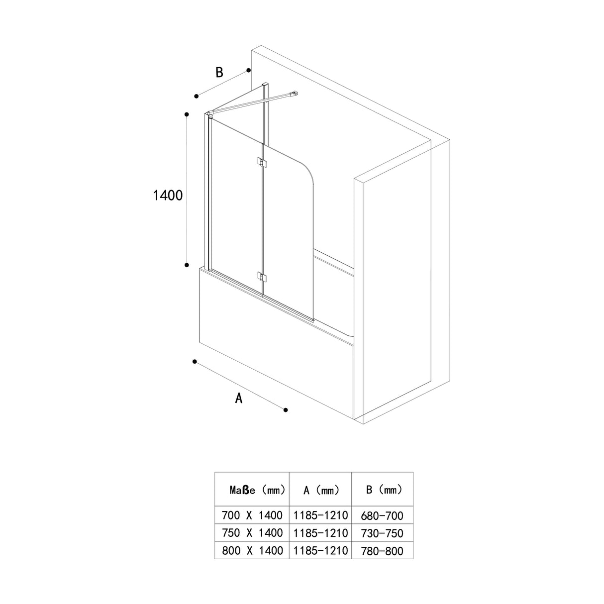 glasvilla Parete Vasca da Bagno Parete Schermo Doccia per Vasca da Bagno Parete Pieghevole per Vasca da Bagno in Vetro Trasparente 6mm con Nano Rivestimenti Cortona113